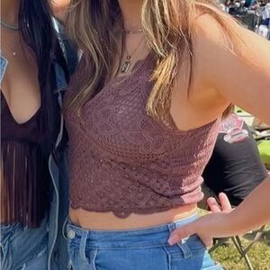 Women's Brown Crochet Top